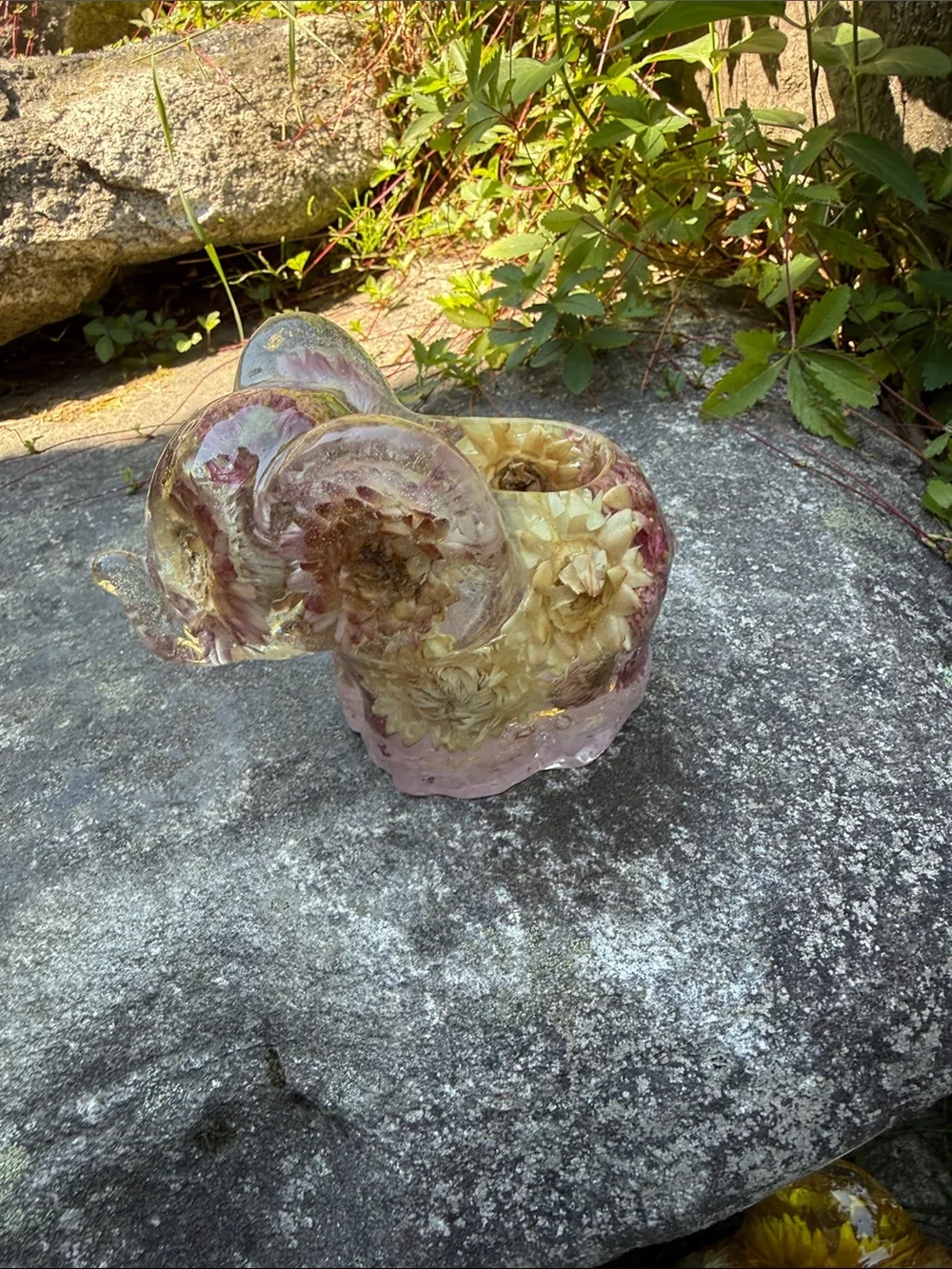 Handcrafted Pink and Cream Floral Elephant Resin candle holder
